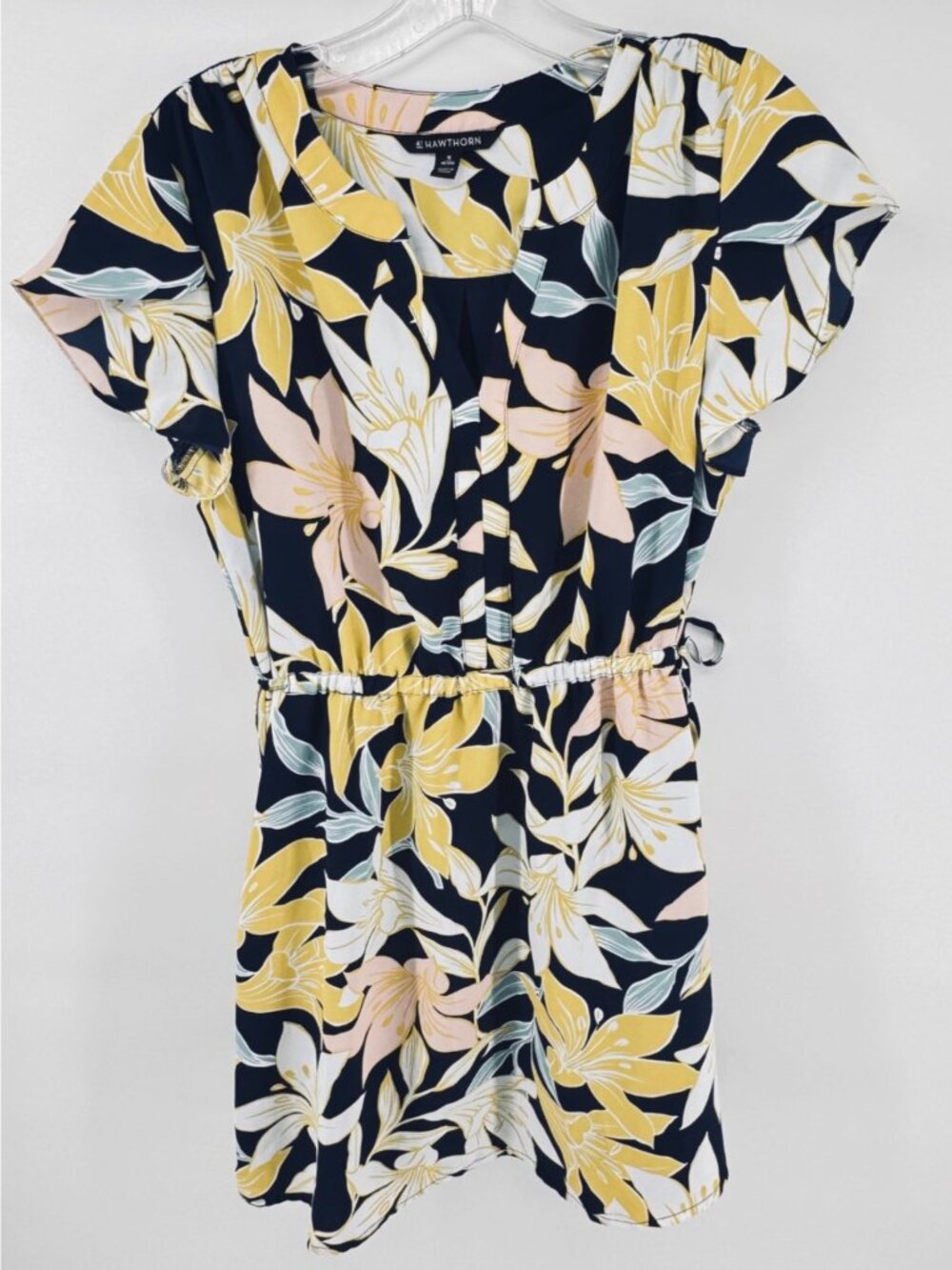 41 Hawthorn Stitch Fix Petite Medium PM Navy Blue Yellow Dress